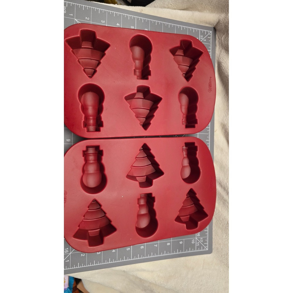 Wilton Christmas Silicone Baking Molds Red Snowman Tree Set of 2